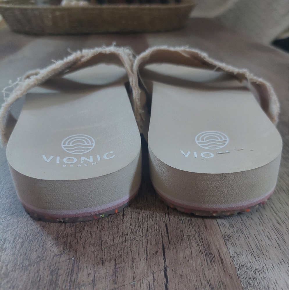 Vionic Panama Sandals Womens Sz 8 Cream Cross Strap Comfort Wedge Slide Beach - Picture 6 of 12